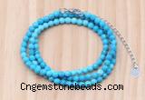 GMN7263 4mm faceted round turquoise beaded necklace jewelry