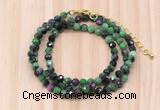 GMN7264 4mm faceted round ruby zoisite beaded necklace jewelry