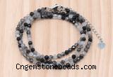 GMN7267 4mm faceted round black rutilated quartz beaded necklace jewelry