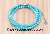 GMN7269 4mm faceted round amazonite beaded necklace jewelry