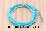 GMN7269 4mm faceted round amazonite beaded necklace jewelry