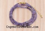 GMN7272 4mm faceted round amethyst beaded necklace jewelry