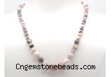 GMN7306 pink zebra jasper graduated beaded necklace & bracelet set