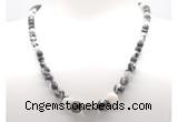 GMN7307 black & white jasper graduated beaded necklace & bracelet set