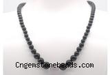 GMN7335 black obsidian graduated beaded necklace & bracelet set