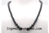 GMN7335 black obsidian graduated beaded necklace & bracelet set