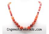 GMN7356 red banded agate graduated beaded necklace & bracelet set