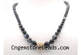 GMN7357 black banded agate graduated beaded necklace & bracelet set