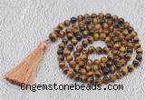 GMN738 Hand-knotted 8mm, 10mm yellow tiger eye 108 beads mala necklaces with tassel