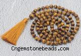 GMN740 Hand-knotted 8mm, 10mm yellow tiger eye 108 beads mala necklaces with tassel