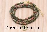 GMN7415 4mm faceted round tiny unakite beaded necklace with constellation charm