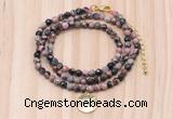 GMN7419 4mm faceted round tiny rhodonite beaded necklace with constellation charm