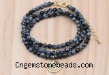 GMN7422 4mm faceted round tiny snowflake obsidian beaded necklace with constellation charm