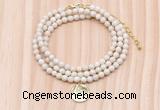 GMN7424 4mm faceted round tiny white fossil jasper beaded necklace with constellation charm