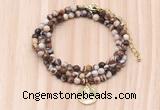 GMN7428 4mm faceted round tiny brown zebra jasper beaded necklace with constellation charm