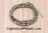 GMN7429 4mm faceted round tiny silver leaf jasper beaded necklace with constellation charm