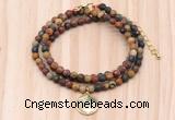 GMN7432 4mm faceted round tiny picasso jasper beaded necklace with constellation charm