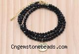 GMN7446 4mm faceted round tiny black tourmaline beaded necklace with constellation charm