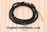 GMN7447 4mm faceted round tiny black spinel beaded necklace with constellation charm