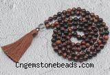 GMN747 Hand-knotted 8mm, 10mm red tiger eye 108 beads mala necklaces with tassel