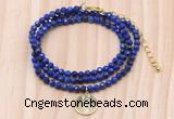 GMN7471 4mm faceted round lapis lazuli beaded necklace with constellation charm