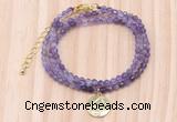 GMN7472 4mm faceted round amethyst beaded necklace with constellation charm