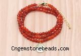 GMN7502 4mm faceted round tiny red agate beaded necklace with letter charm