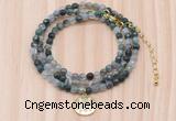 GMN7503 4mm faceted round tiny moss agate beaded necklace with letter charm