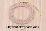 GMN7507 4mm faceted round tiny pink aventurine beaded necklace with letter charm