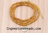 GMN7509 4mm faceted round tiny yellow jade beaded necklace with letter charm