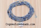 GMN7510 4mm faceted round tiny blue aventurine beaded necklace with letter charm
