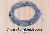 GMN7510 4mm faceted round tiny blue aventurine beaded necklace with letter charm