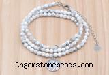 GMN7511 4mm faceted round tiny white howlite beaded necklace with letter charm