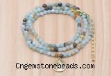 GMN7512 4mm faceted round tiny amazonite beaded necklace with letter charm