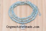 GMN7513 4mm faceted round tiny amazonite beaded necklace with letter charm