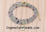 GMN7514 4mm faceted round tiny fluorite beaded necklace with letter charm