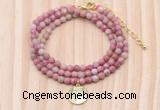 GMN7525 4mm faceted round tiny pink wooden jasper beaded necklace with letter charm