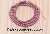 GMN7526 4mm faceted round tiny pink wooden jasper beaded necklace with letter charm