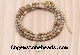 GMN7527 4mm faceted round tiny picture jasper beaded necklace with letter charm