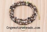 GMN7528 4mm faceted round tiny brown zebra jasper beaded necklace with letter charm