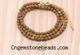 GMN7531 4mm faceted round tiny wooden jasper beaded necklace with letter charm