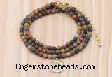 GMN7532 4mm faceted round tiny picasso jasper beaded necklace with letter charm