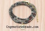 GMN7535 4mm faceted round tiny African bloodstone beaded necklace with letter charm