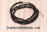 GMN7548 4mm faceted round tiny golden obsidian beaded necklace with letter charm