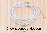 GMN7551 4mm faceted round tiny white moonstone beaded necklace with letter charm