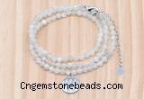 GMN7552 4mm faceted round tiny white moonstone beaded necklace with letter charm