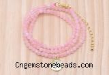 GMN7556 4mm faceted round tiny rose quartz beaded necklace with letter charm