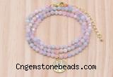 GMN7557 4mm faceted round tiny morganite beaded necklace with letter charm