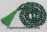 GMN756 Hand-knotted 8mm, 10mm green tiger eye 108 beads mala necklaces with tassel