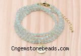 GMN7562 4mm faceted round prehnite beaded necklace with letter charm